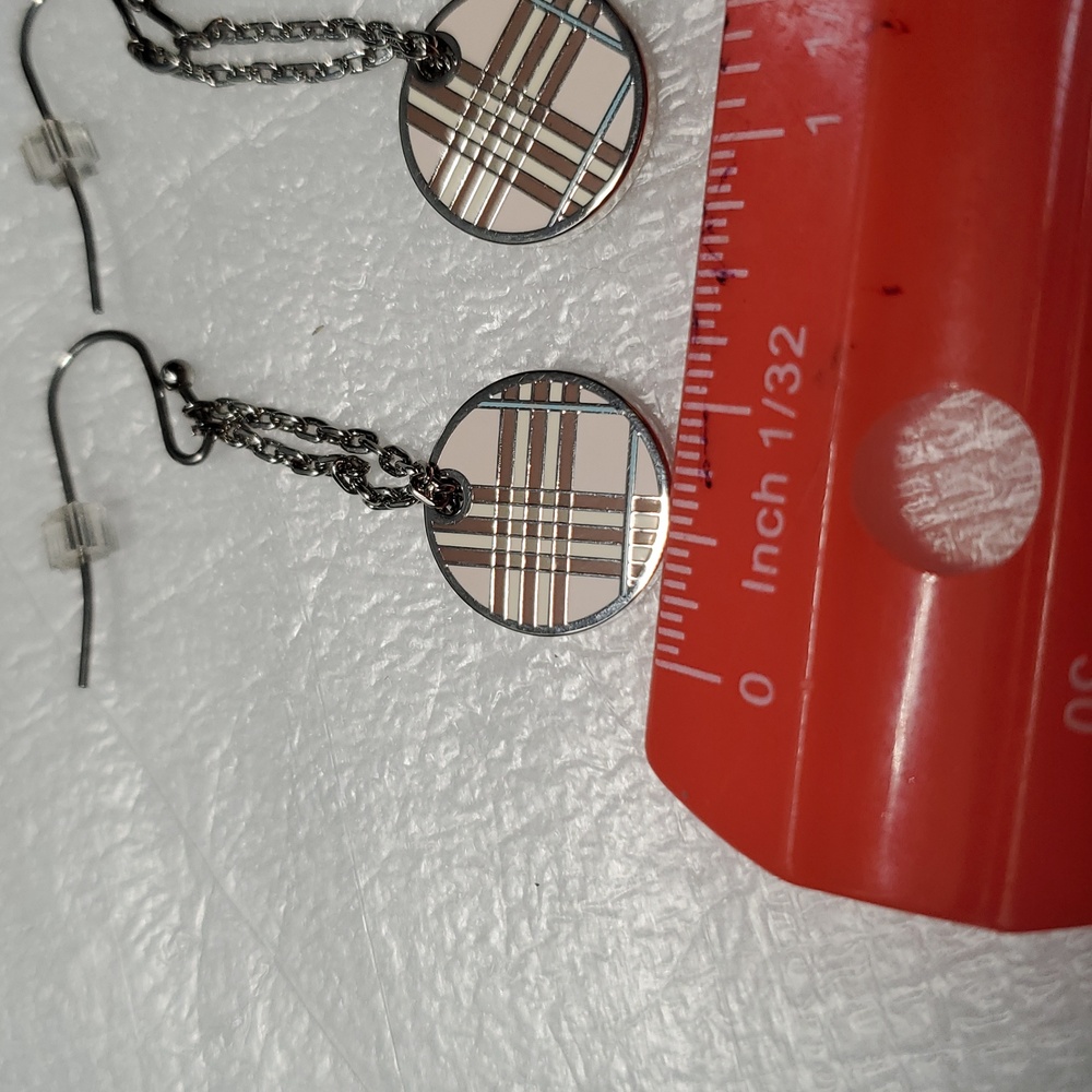 Light pink and Brown Plaid Burberry Earrings - Picture 2 of 4